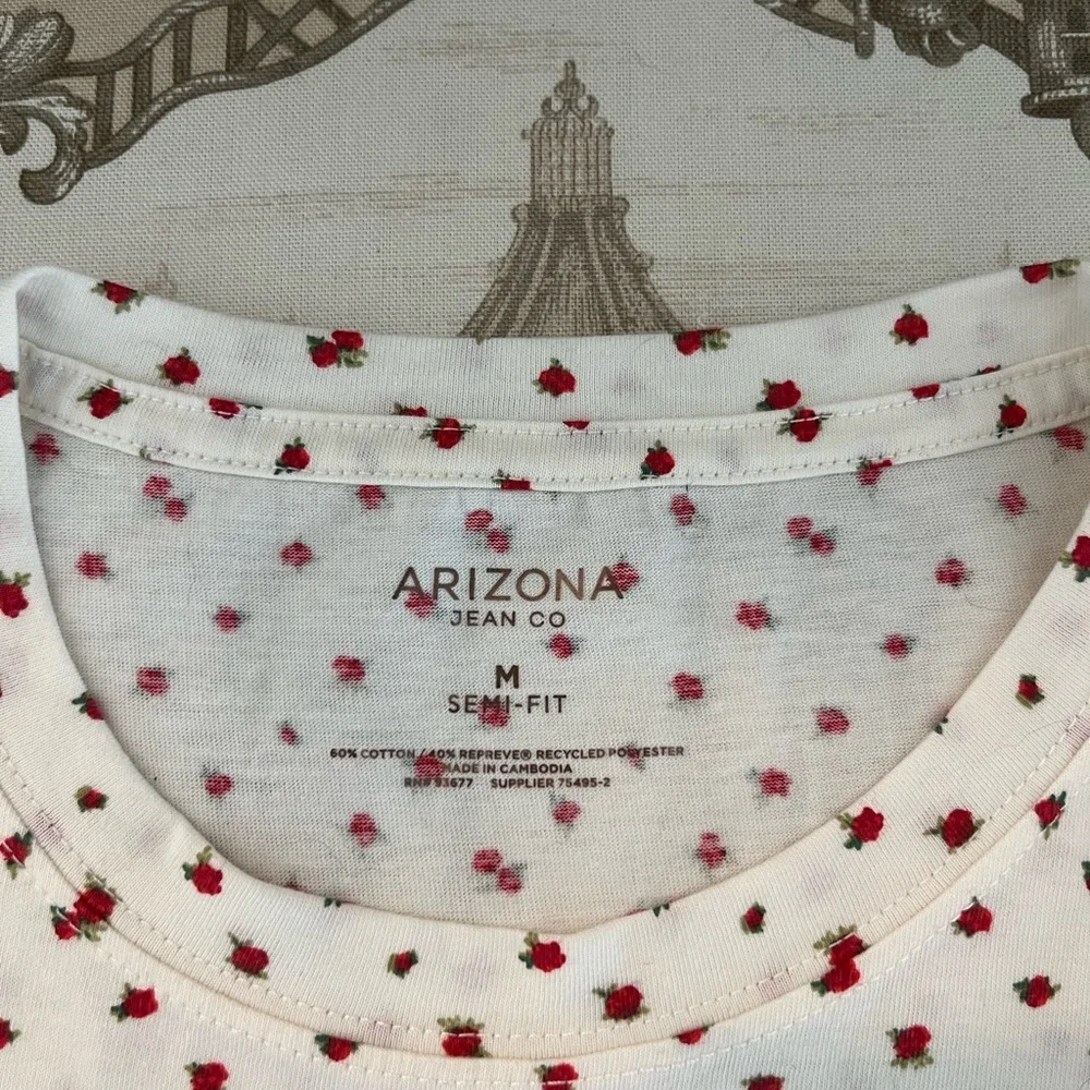 Arizona Jean Company White Black Polka Dot Short Sleeve Tee - Picture 2 of 2